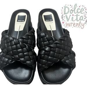 DOLCE VITA Womens Black Footbed 2" Platform Wrenly Wedge Sandals Shoes 8.5